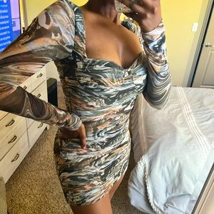 ZARA Abstract Green Bodycon Dress